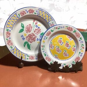 Enamelware 12 pc Giverny 6 Dinner & 6 Salad Plates EUC